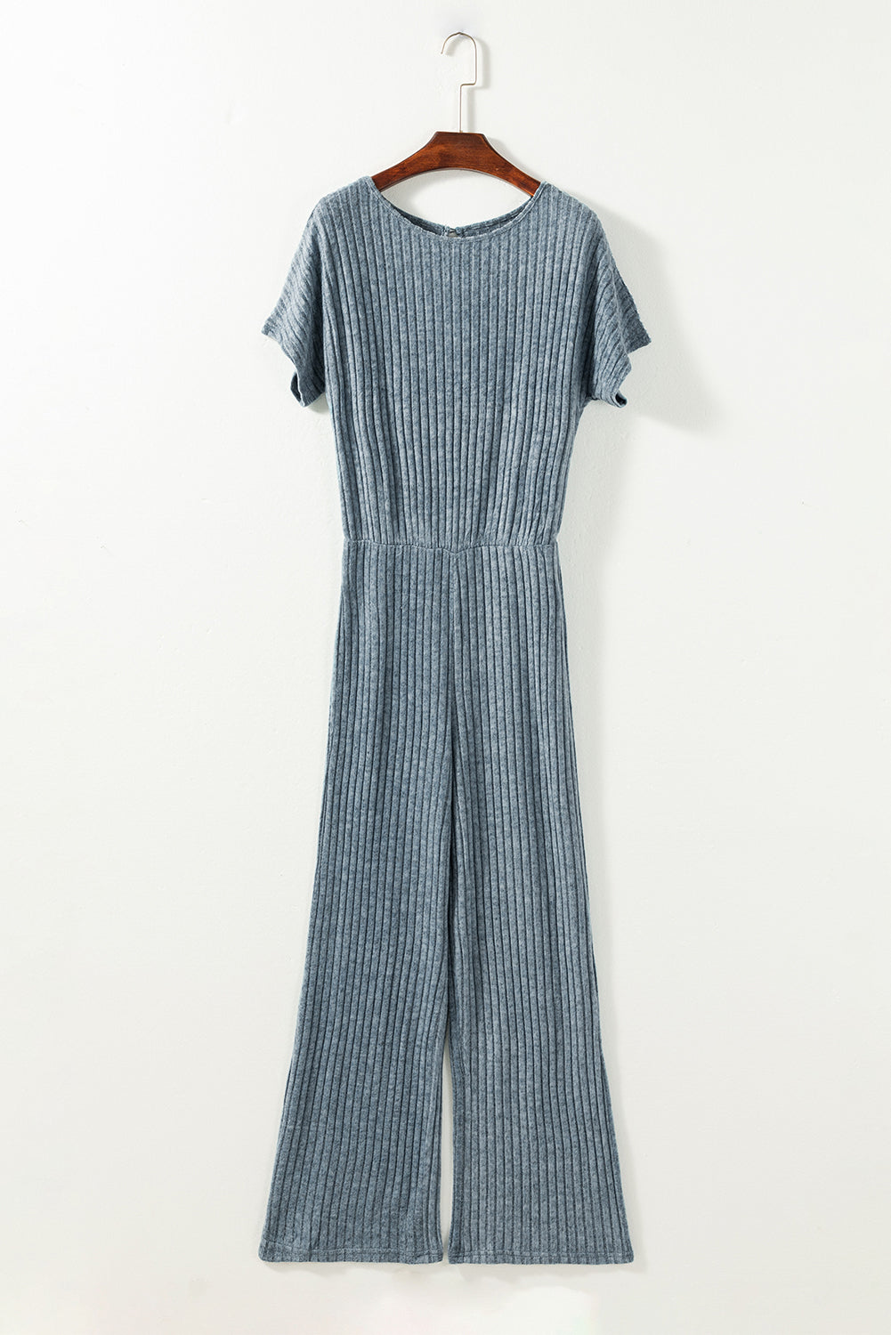 Black Ribbed Keyhole Short Sleeve Wide Leg Jumpsuit
