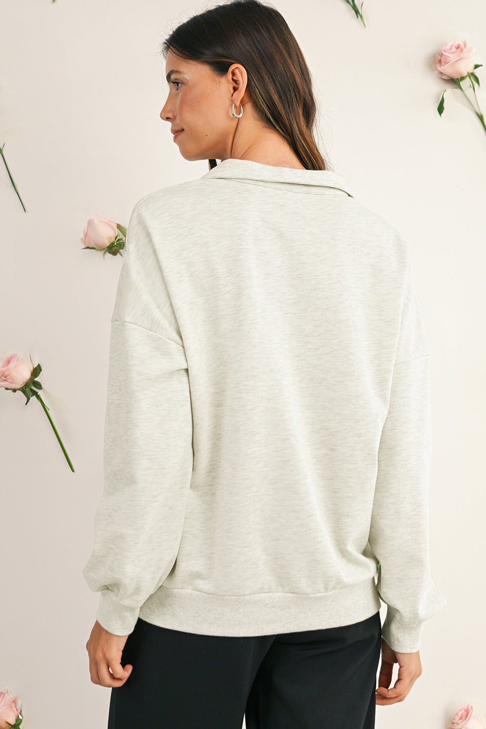 Vineyard Green Pop of Color Collared Patchwork Pullover Sweatshirt