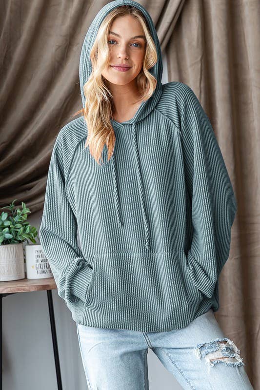 Long Puff Sleeve Drawstring Hoodie