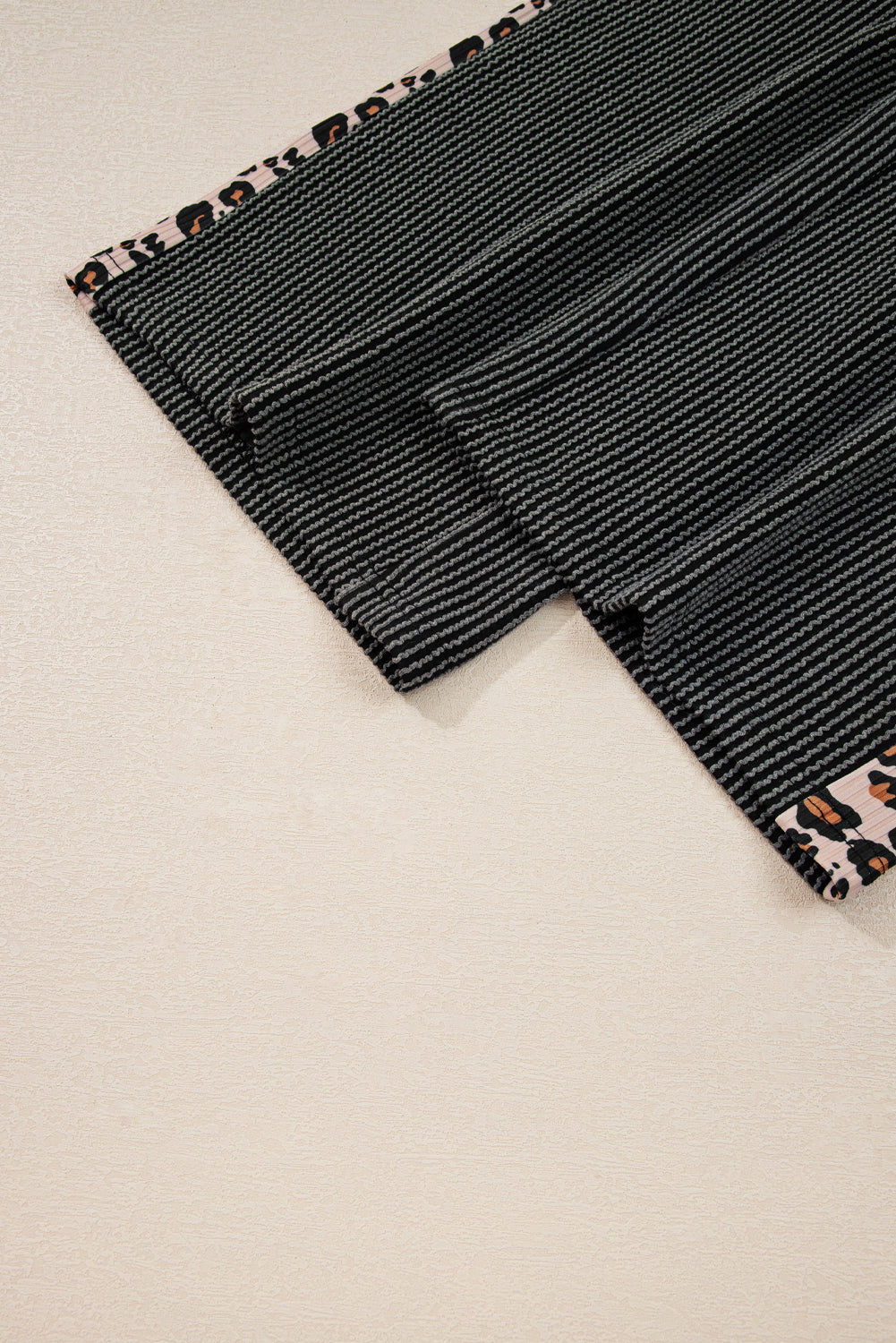 Carbon Grey Twisted Rib Leopard Patchwork Detail 2pcs Pants Set