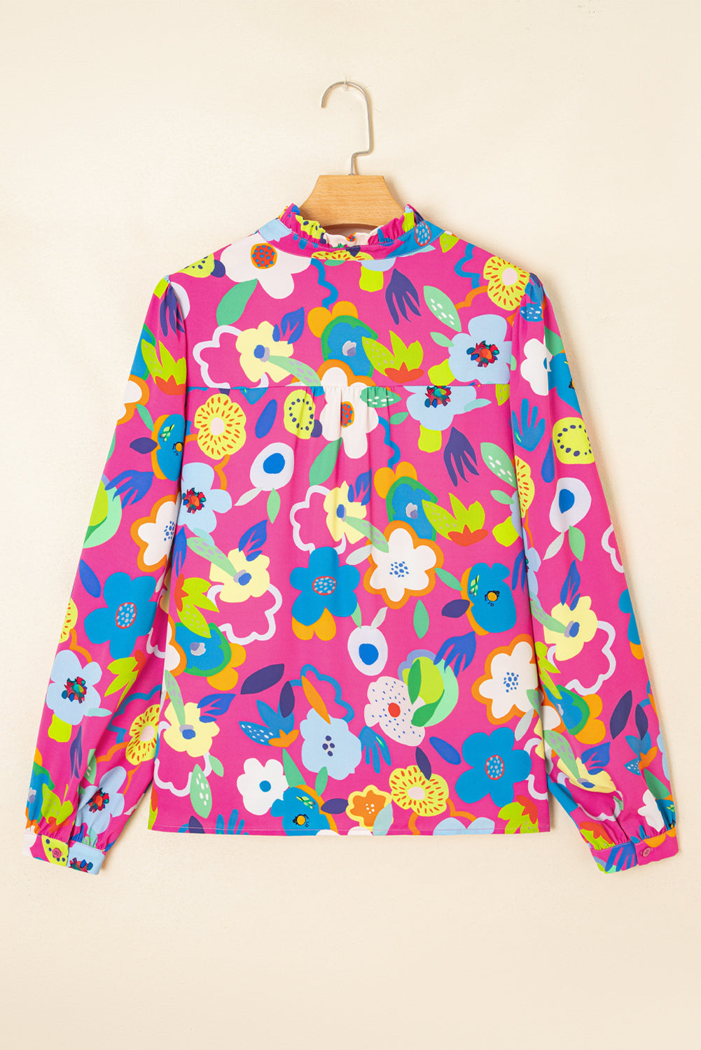 Rose Floral Puff Sleeve V Neck Blouse