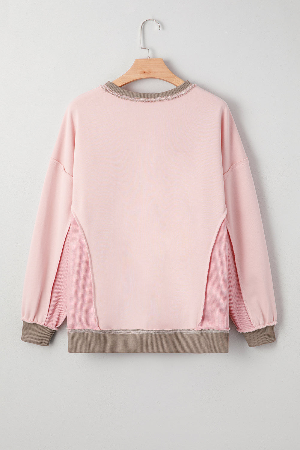 Smoke Green Colorblock Waffle Patchwork Oversize Sweatshirt