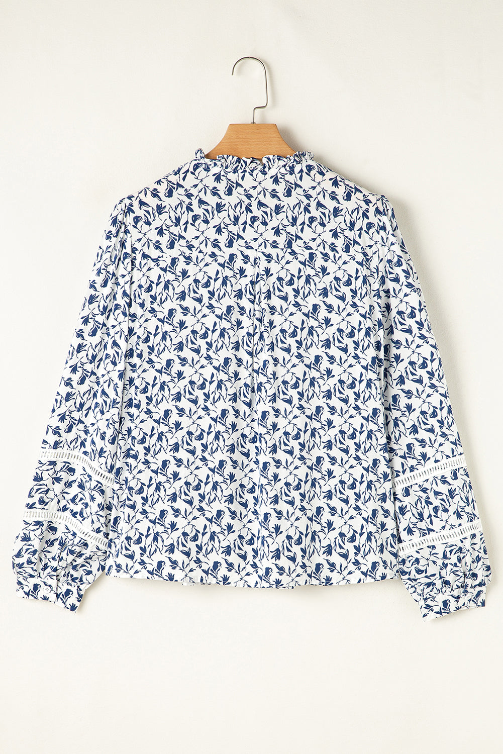 Khaki Printed Floral Print Lace Detail Puff Sleeve Fall Shirt