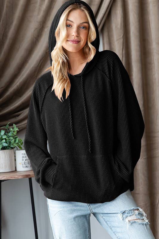 Long Puff Sleeve Drawstring Hoodie