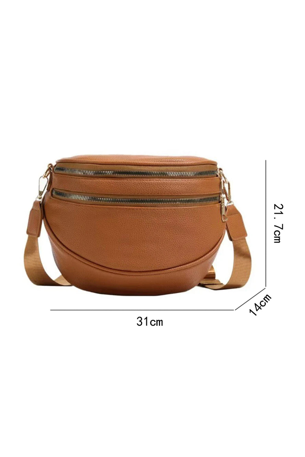 Parchment PU Leather Double Zipper Crossbody Bag