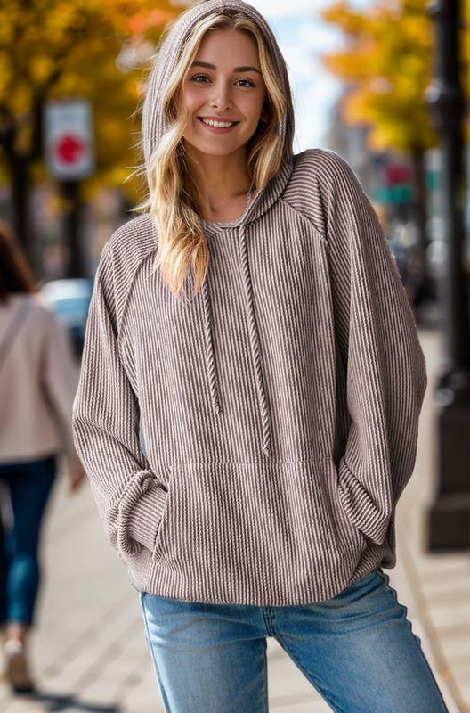 Long Puff Sleeve Drawstring Hoodie