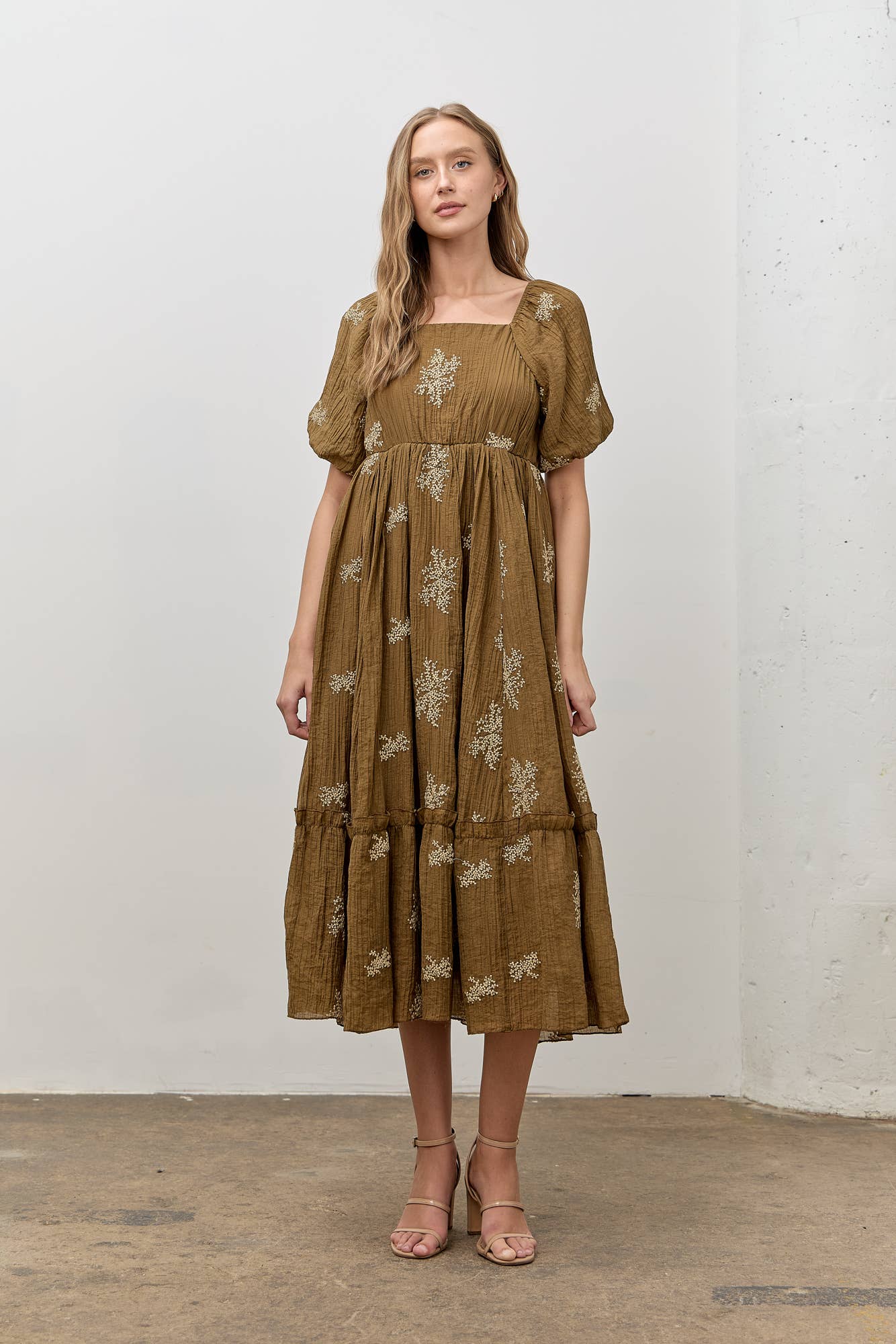 Square Neck Bubble Sleeve Maxi Dress