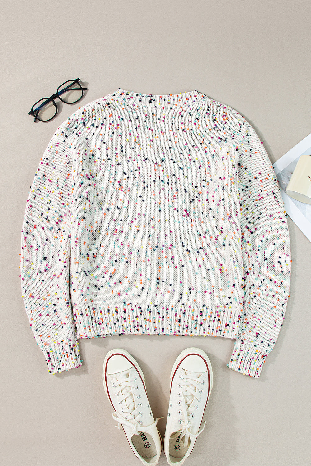 Apricot Confetti Knit Cropped Open Front Cardigan
