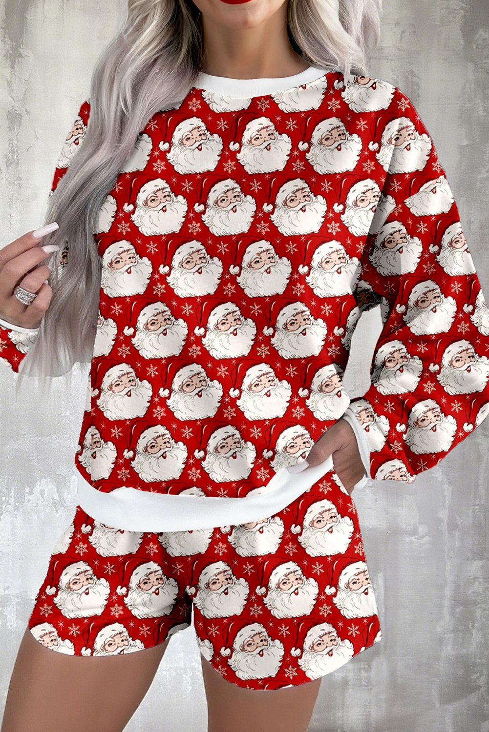 Pink Santa Claus Graphic Christmas Tree Pajama Set