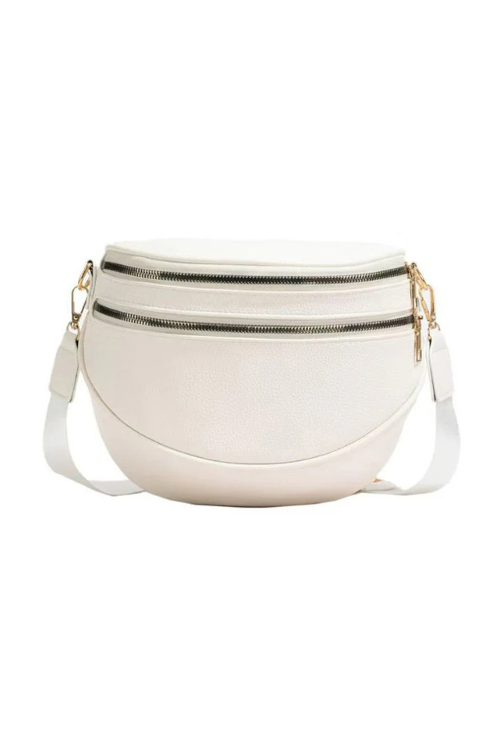 Parchment PU Leather Double Zipper Crossbody Bag