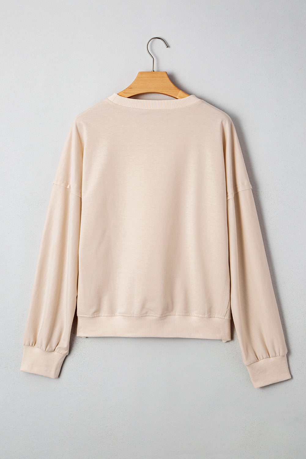 Coffee Raw Edge Flower Patch Drop Shoulder Long Sleeve Top