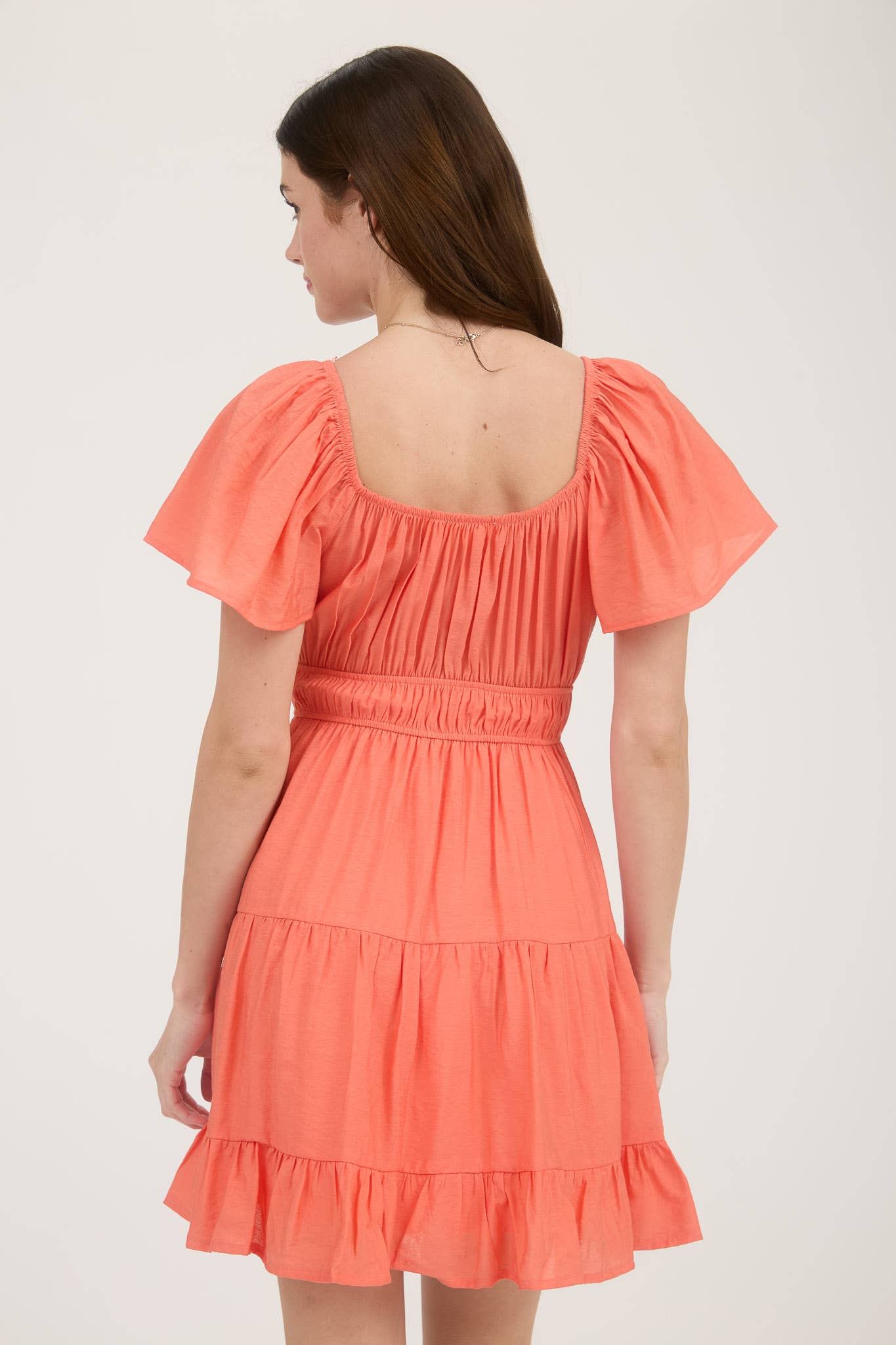Front Tie Strap Short Sleeve Tiered Mini Dress
