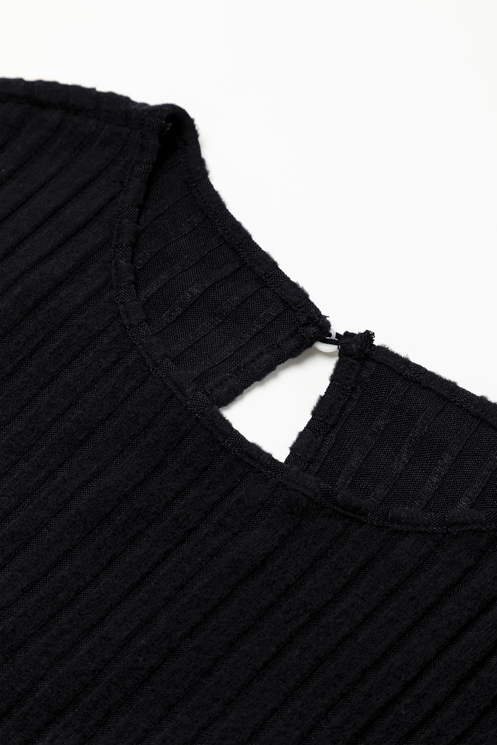 Black Ribbed Keyhole Short Sleeve Wide Leg Jumpsuit