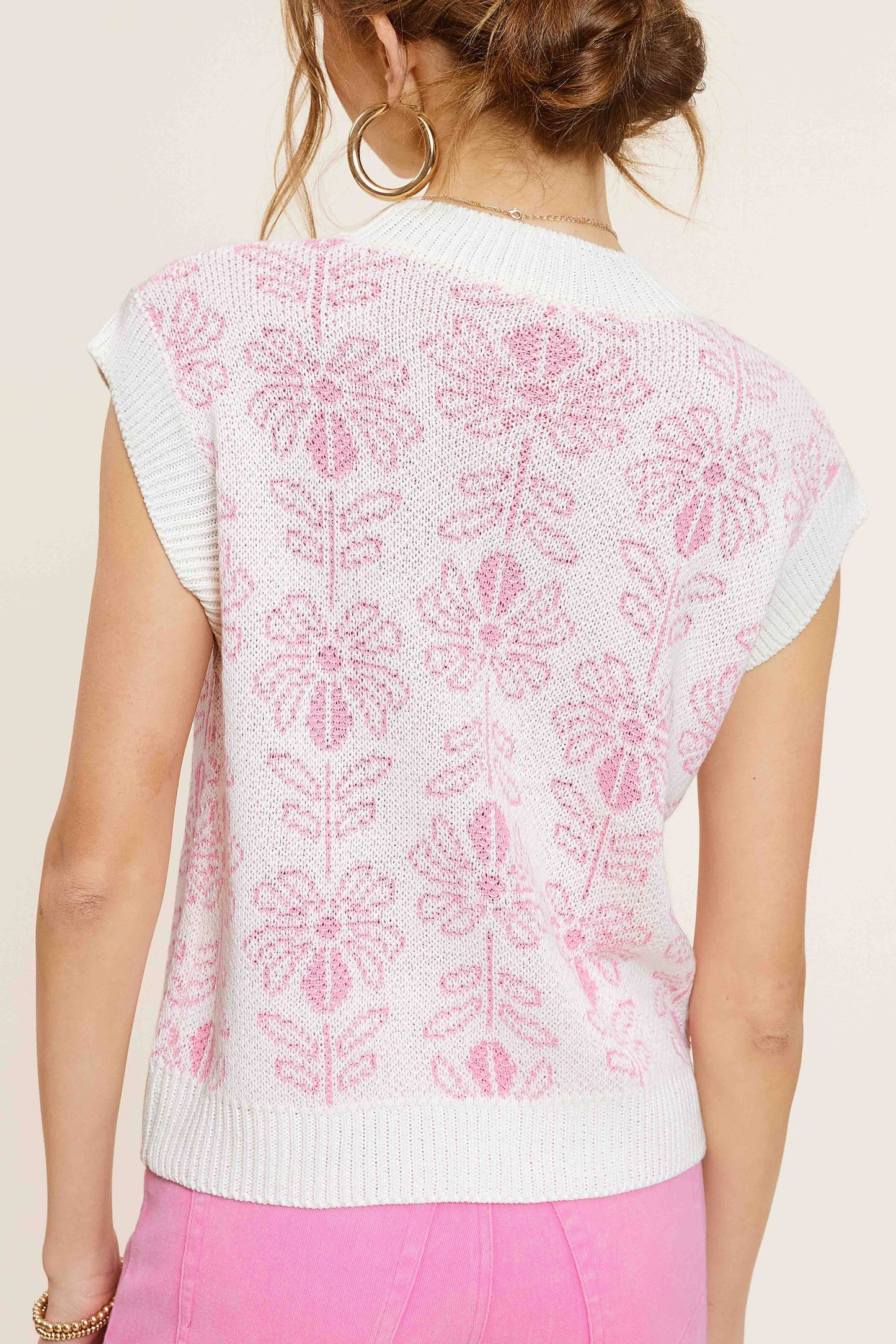 Floral Pattern Sleeveless Sweater Vest Top