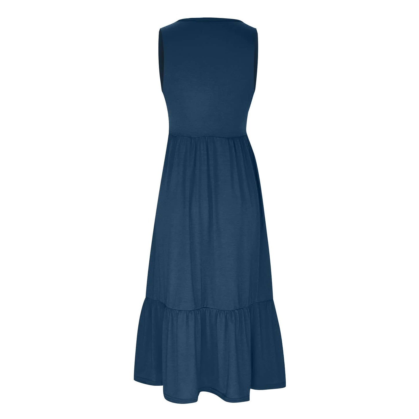 Ladies Sleeveless Simple Midi Dress, Pockets