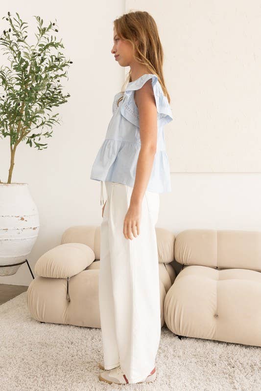Flutter Sleeve Top with Delicate Embroidery