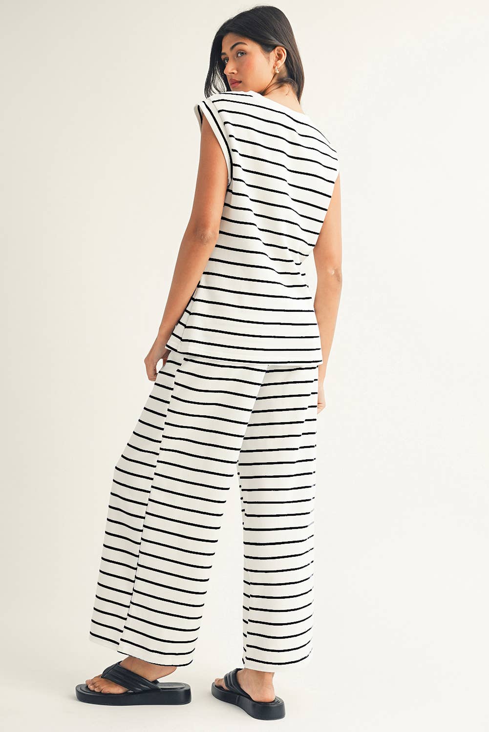 Stripe Texture Two Piece Pants Set