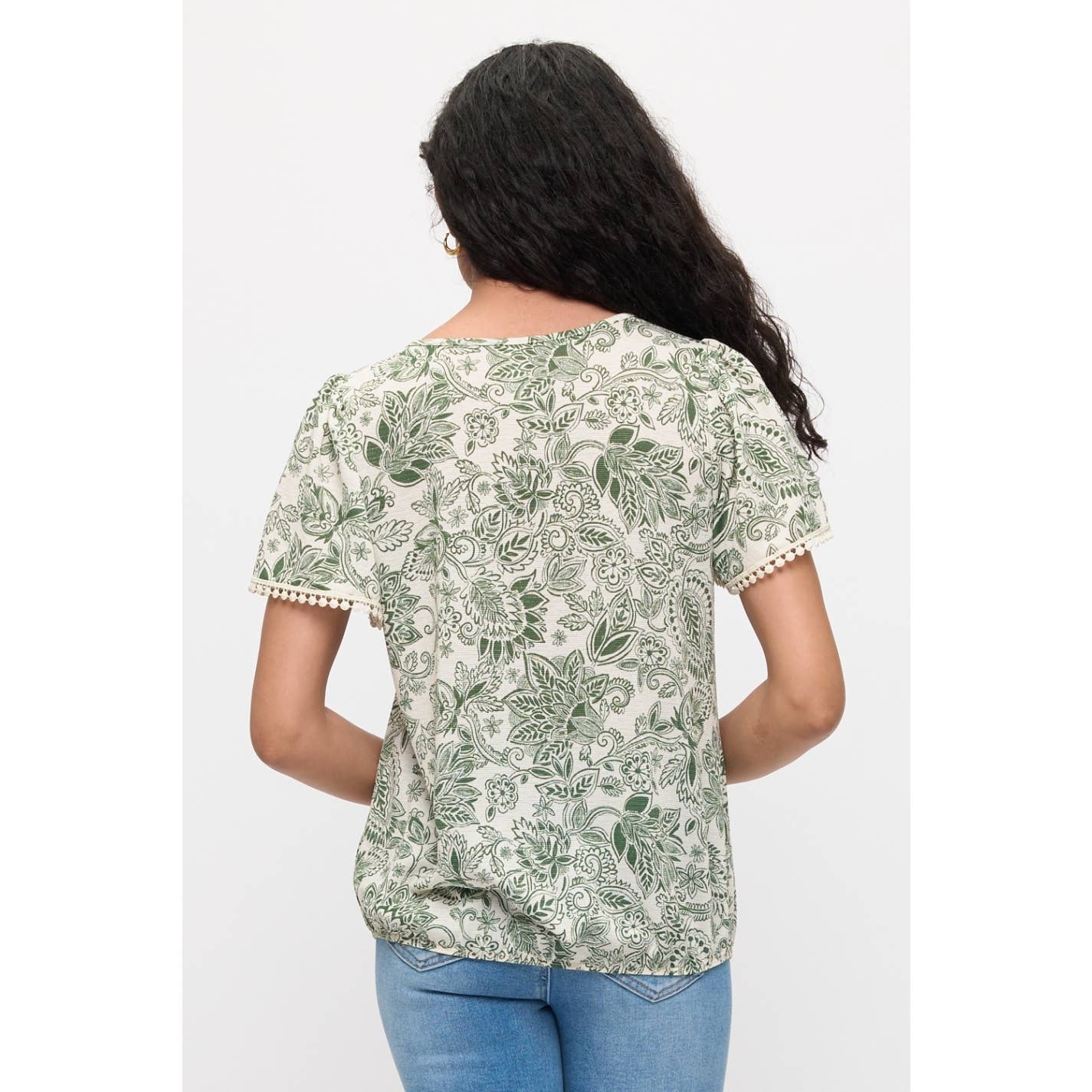 FLORAL KNIT GAUZE CROCHET FASHION TOP