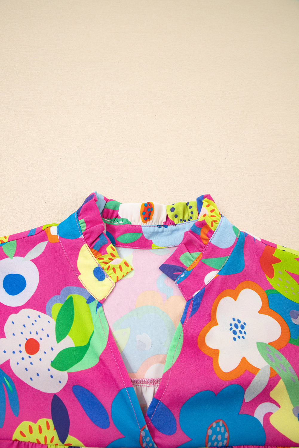 Rose Floral Puff Sleeve V Neck Blouse