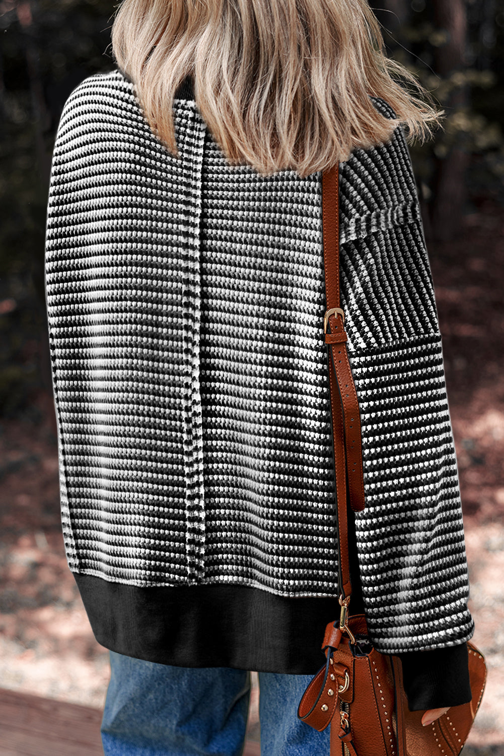 Red Stripe Ribbed Trim Drop Shoulder Long Sleeve Oversized Top