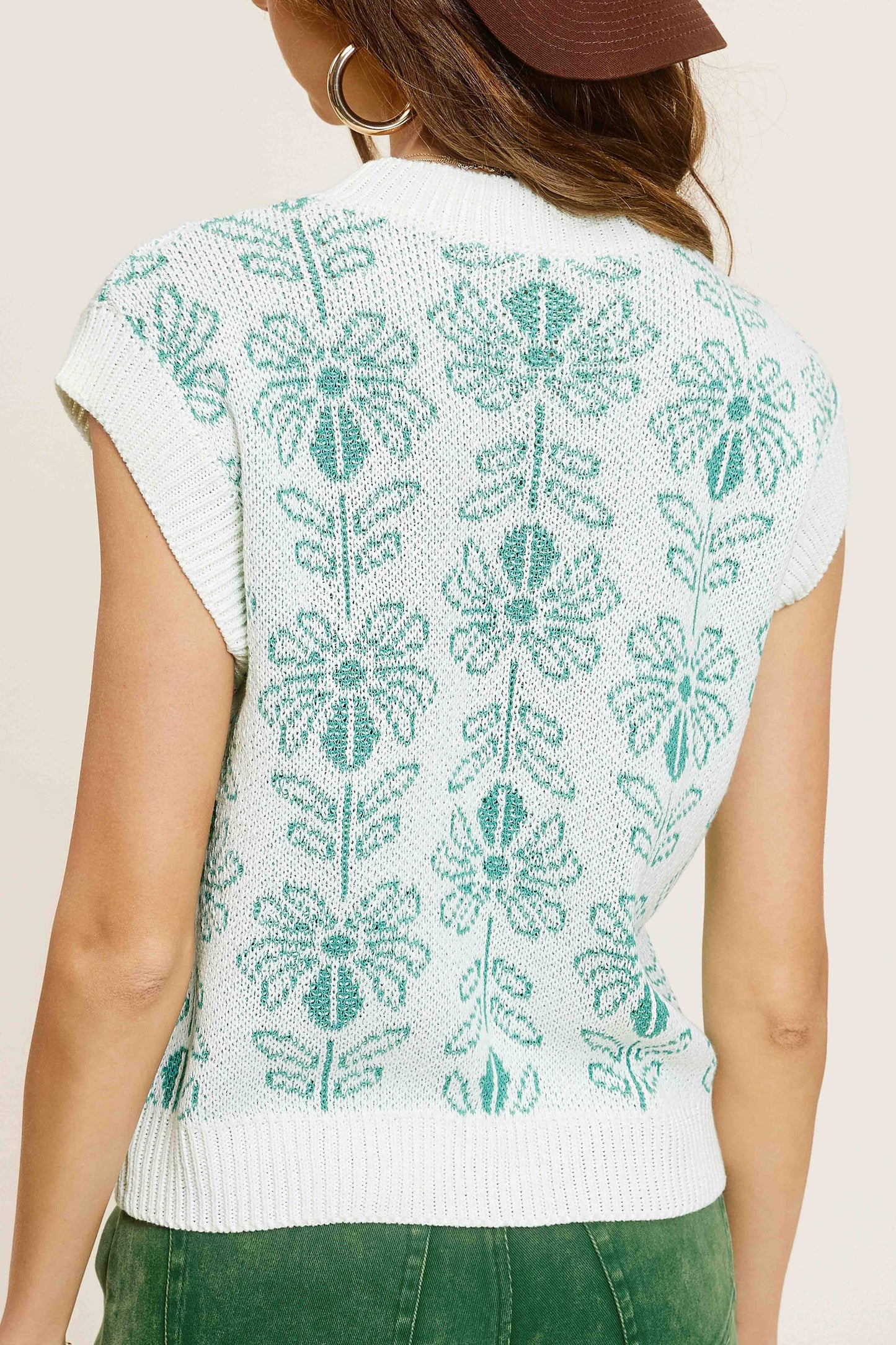 Floral Pattern Sleeveless Sweater Vest Top