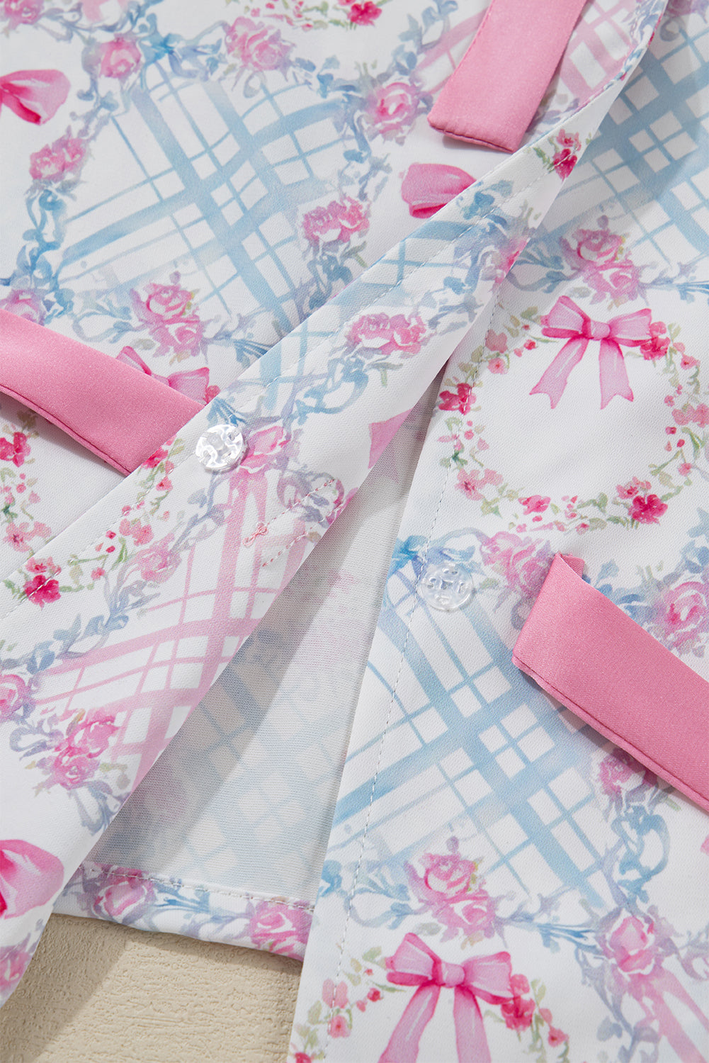 Pink Bow Wreath Pattern Christmas Holiday Bow Tie Front Pajama Set