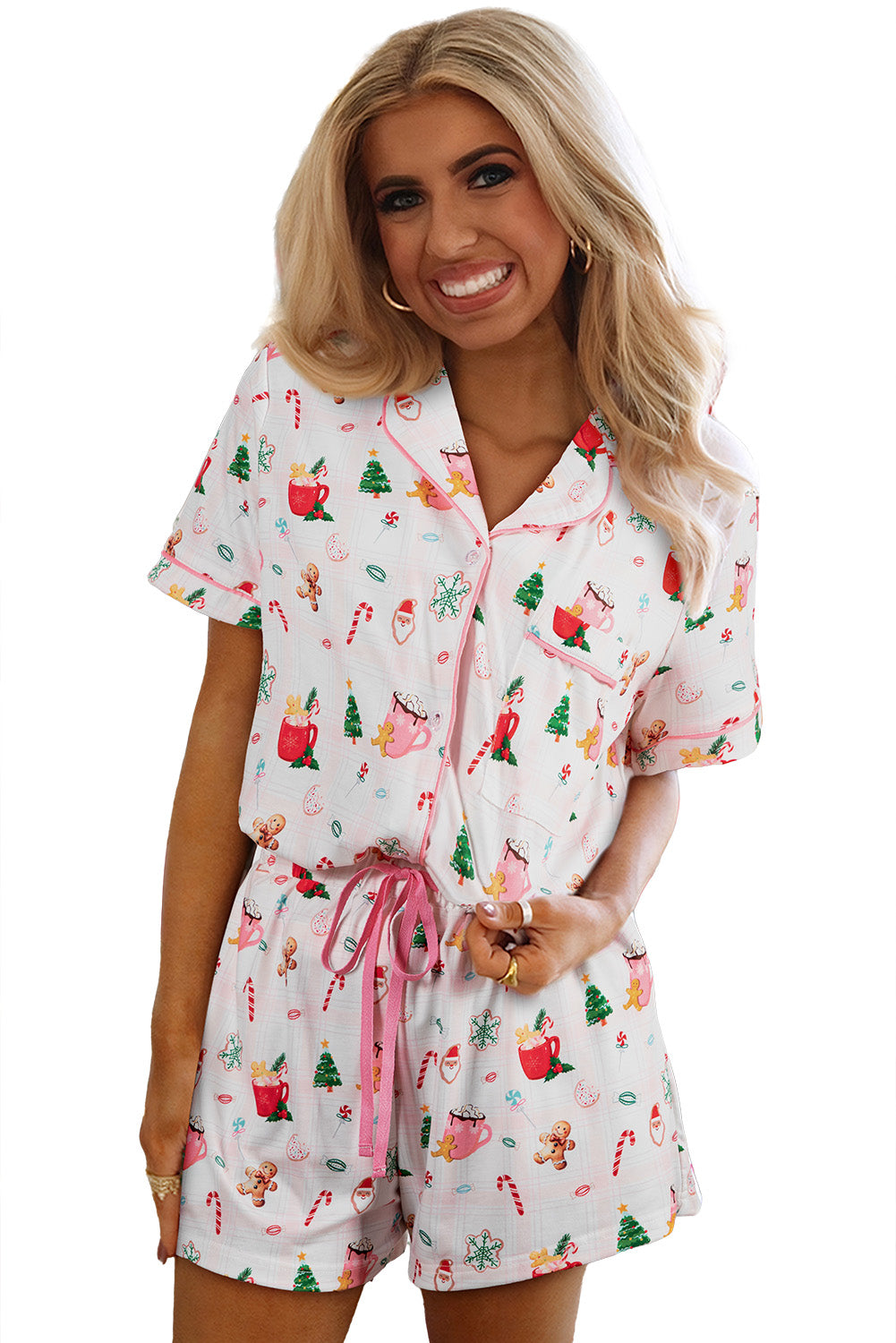 White Christmas Spirits Shirt 2pcs Shorts Pajama Set