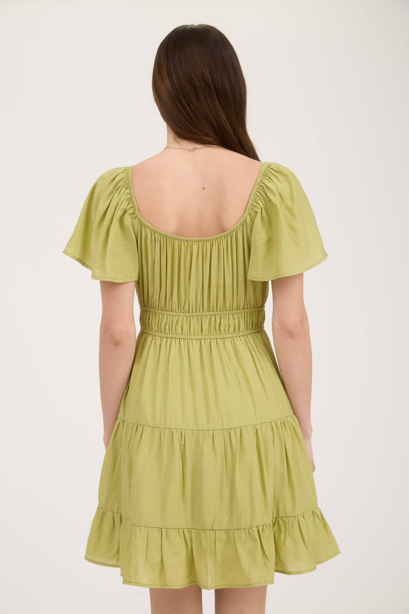 Front Tie Strap Short Sleeve Tiered Mini Dress