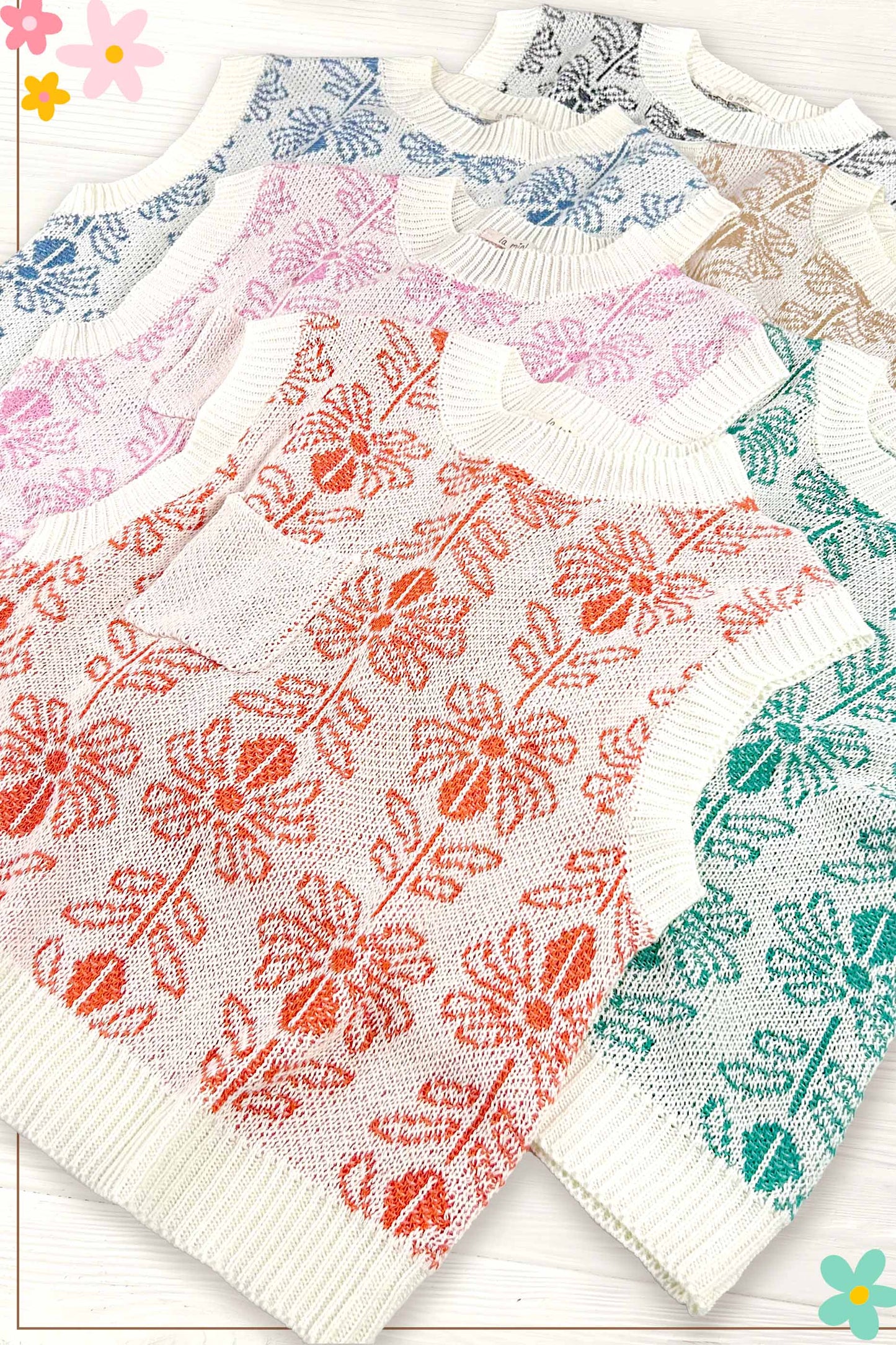 Floral Pattern Sleeveless Sweater Vest Top