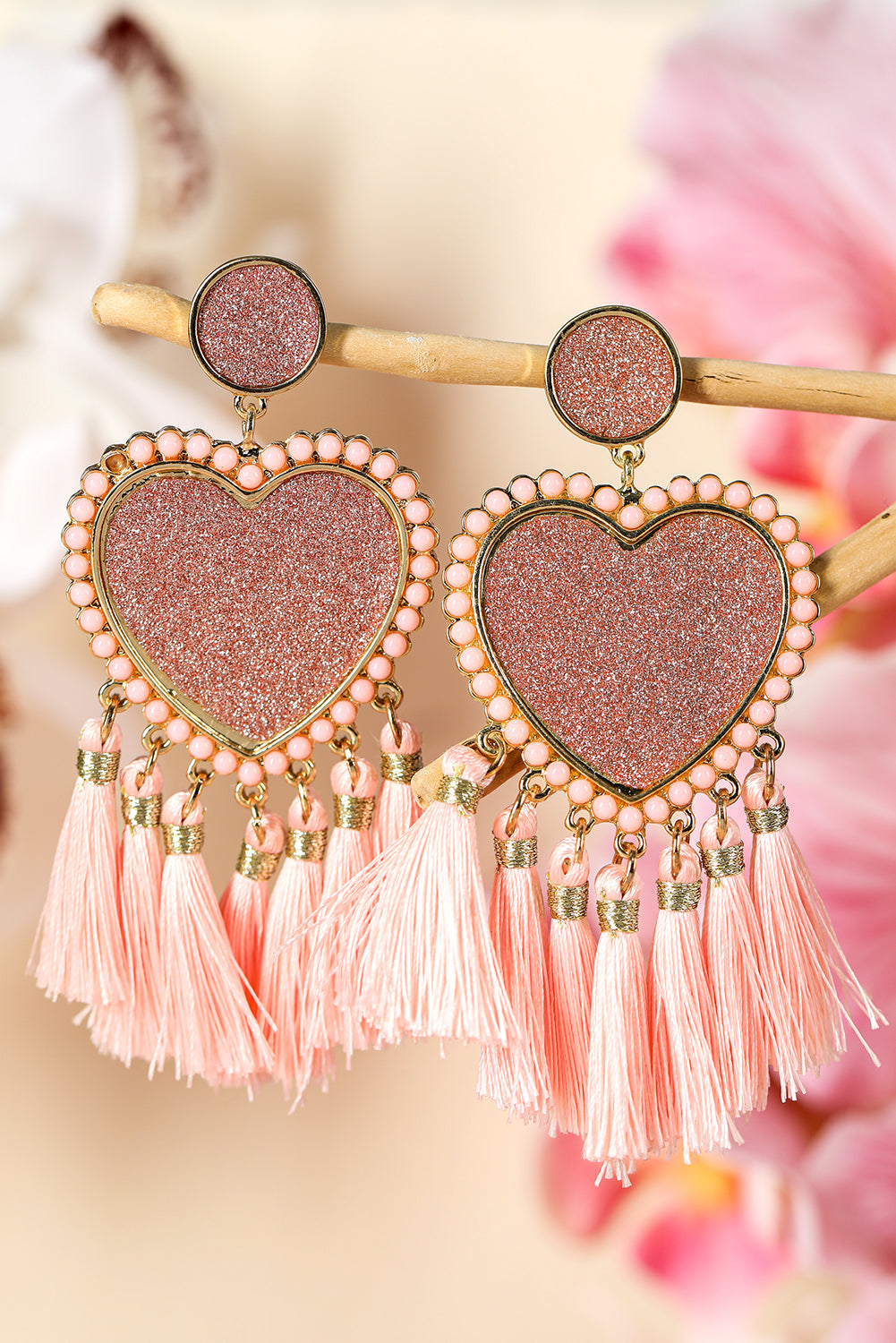 Racing Red Glitter Heart Tassel Valentines Earrings