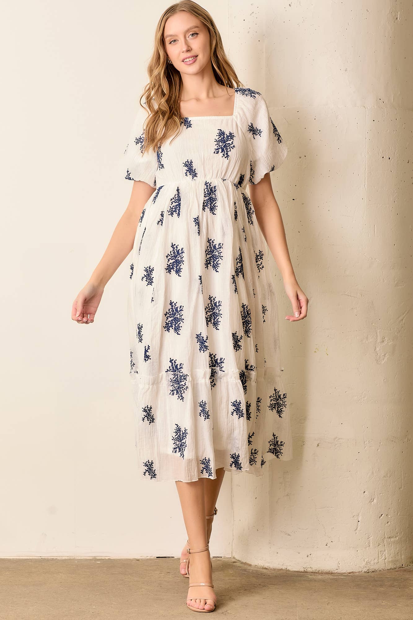 Square Neck Bubble Sleeve Maxi Dress