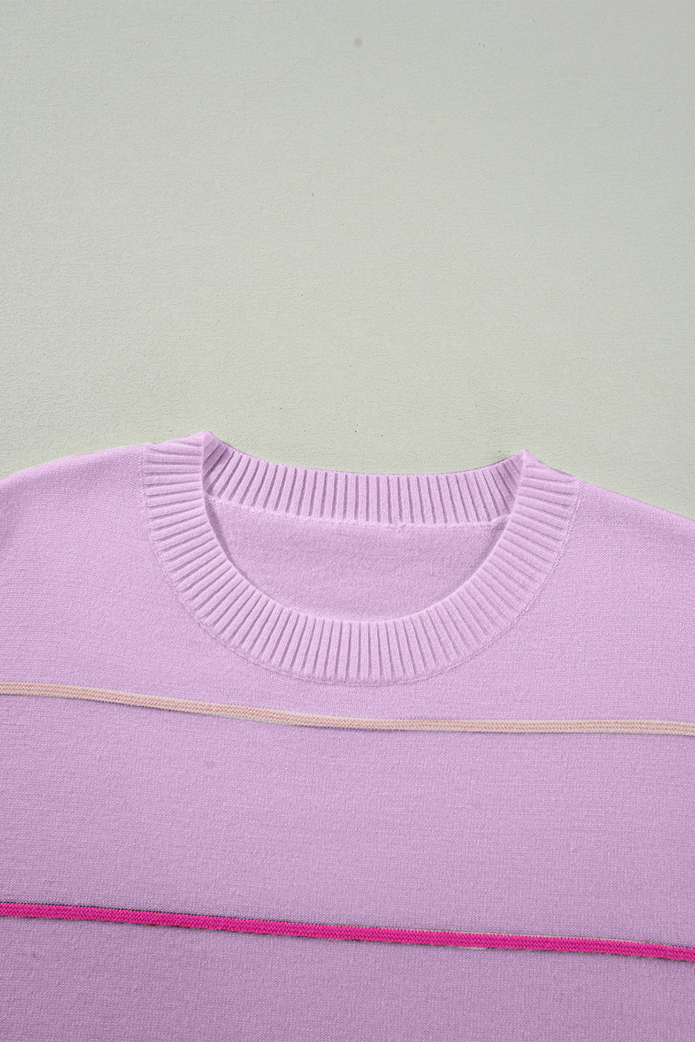 Orchid Petal Striped Half Sleeve Drop Shoulder Sweater