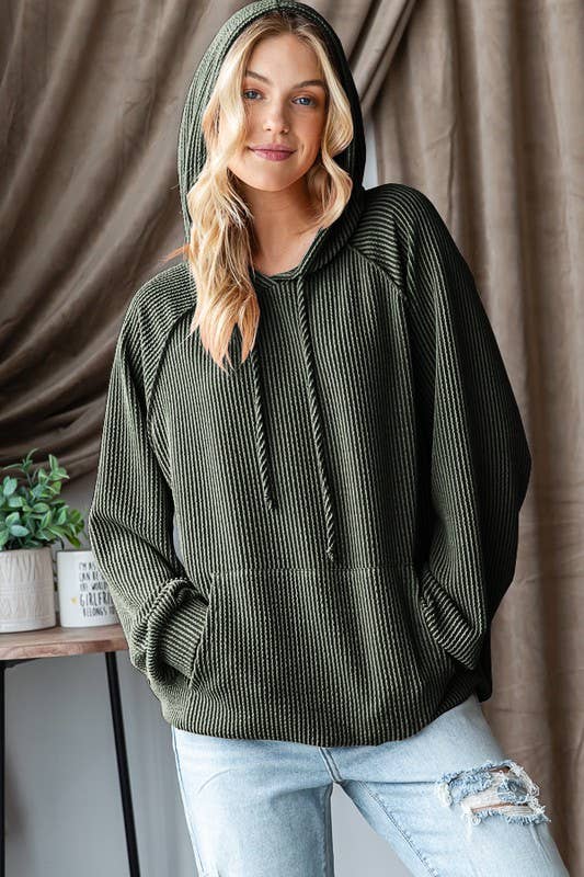 Long Puff Sleeve Drawstring Hoodie