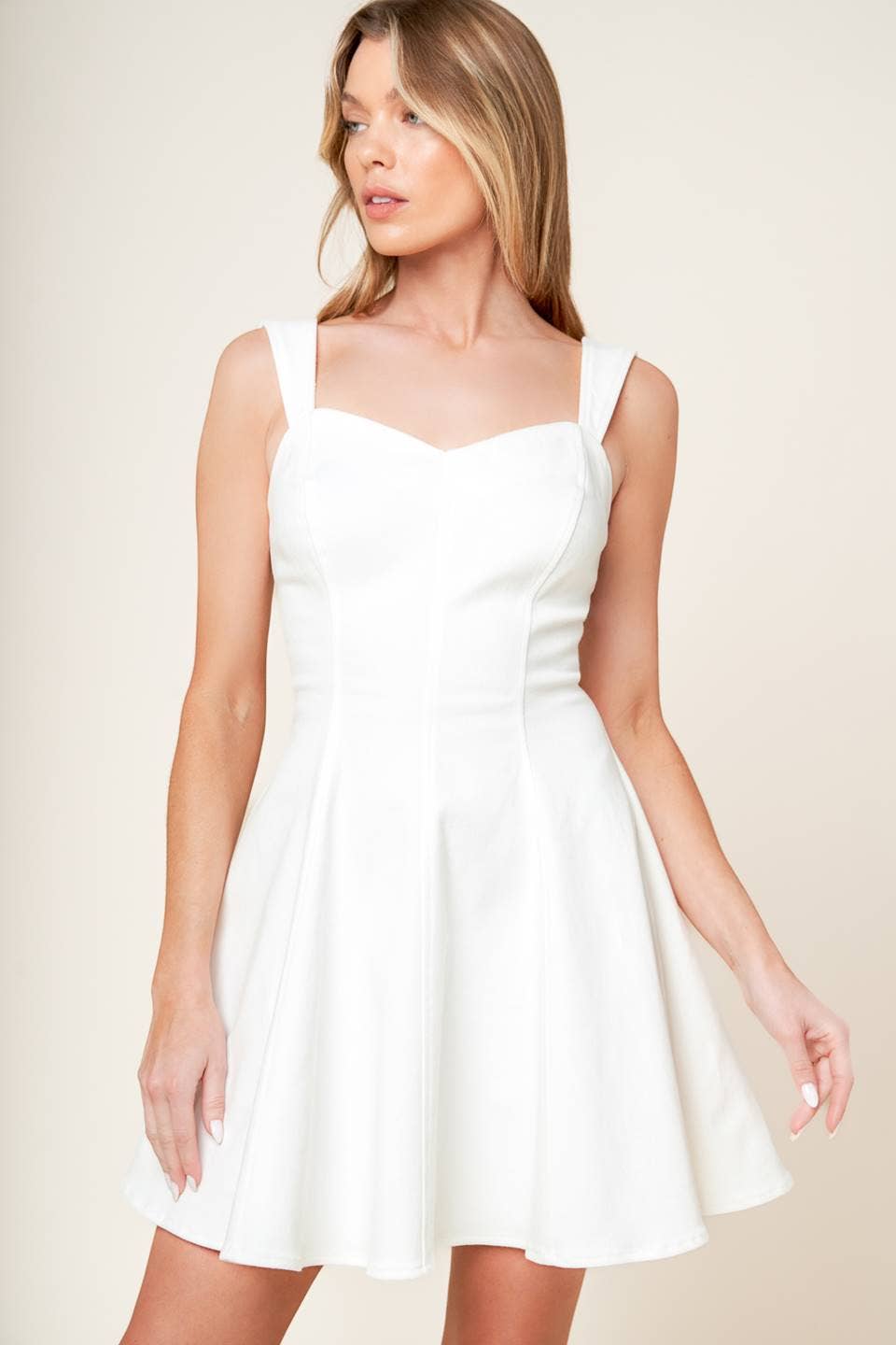 A solid woven mini dresss - ID22281: WHITE DENIM / Contemporary / L
