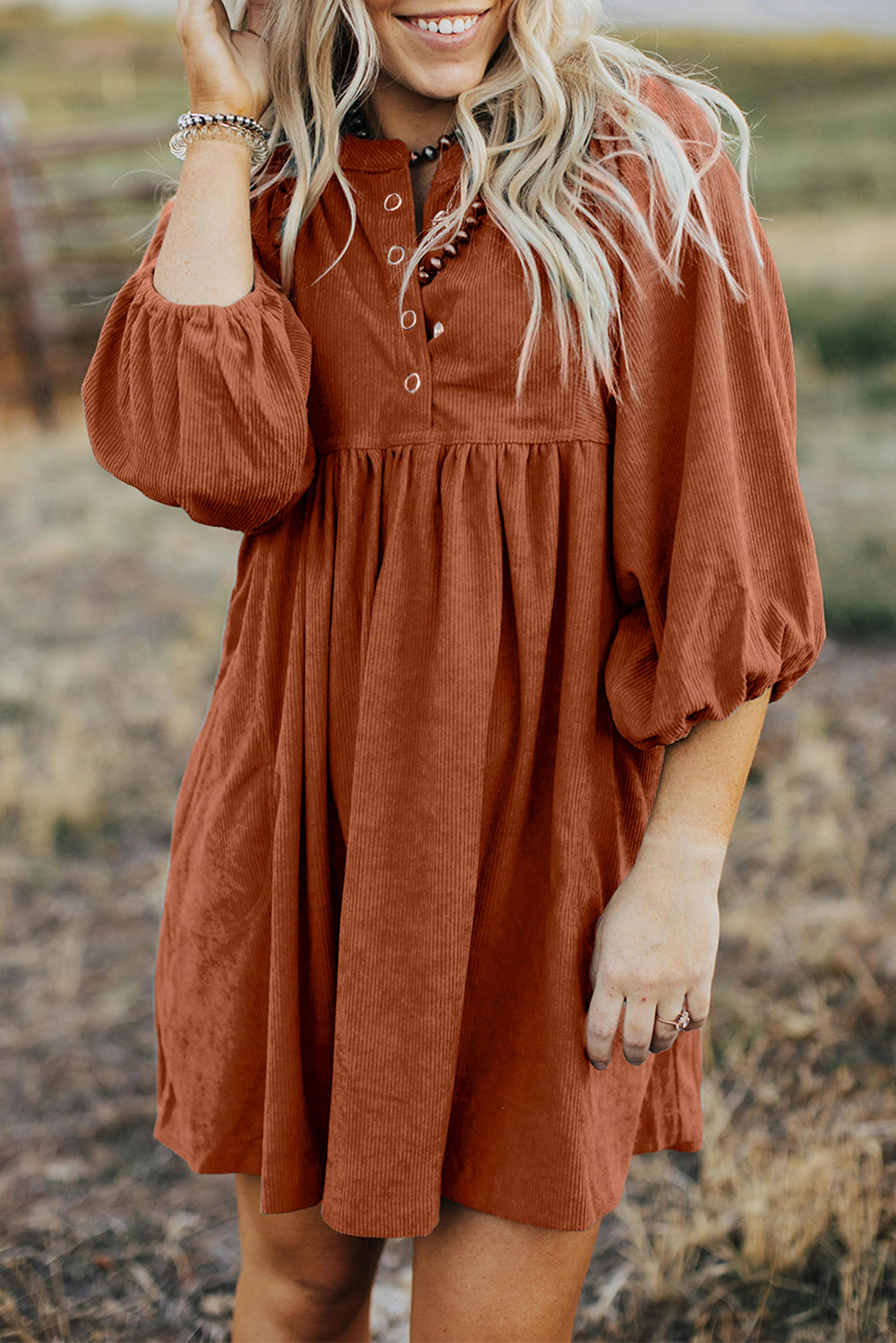 Gold Flame Light Snap Button Empire Waist Lantern Sleeve Corduroy Dres Magnolia Threads Gold Flame Light Snap Button Empire Waist Lantern Sleeve Corduroy Dres Magnolia Threads