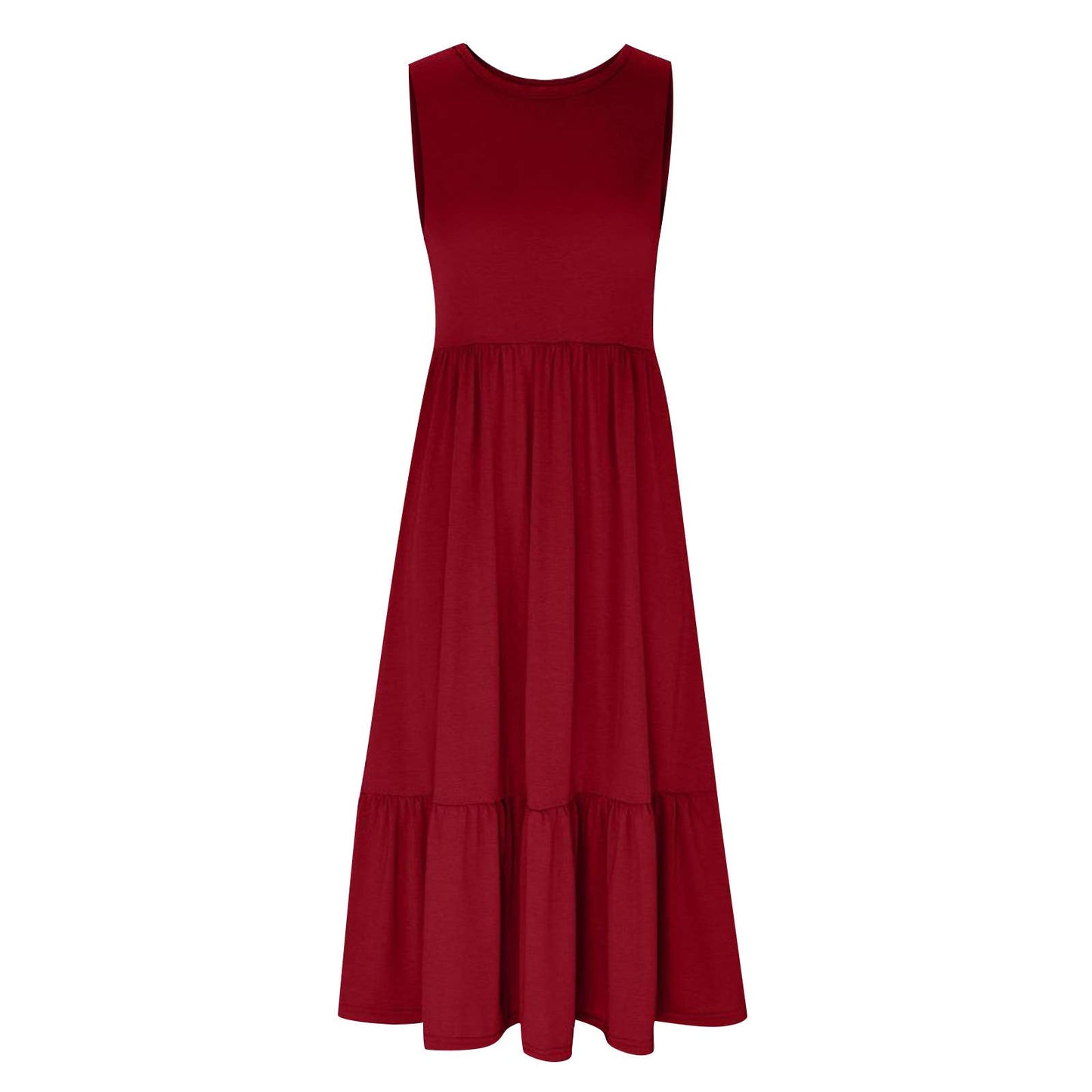 Ladies Sleeveless Simple Midi Dress, Pockets