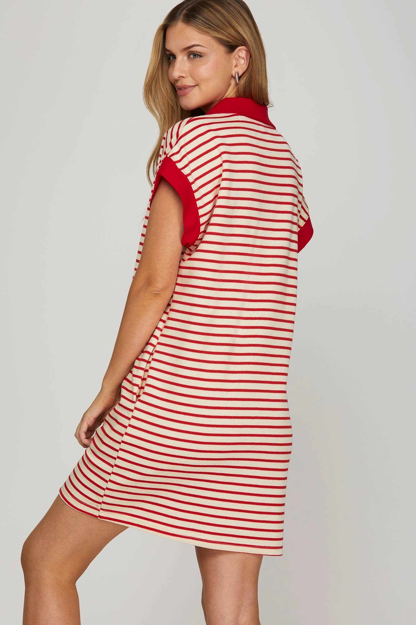 Half Zip Striped Knit Mini Dress