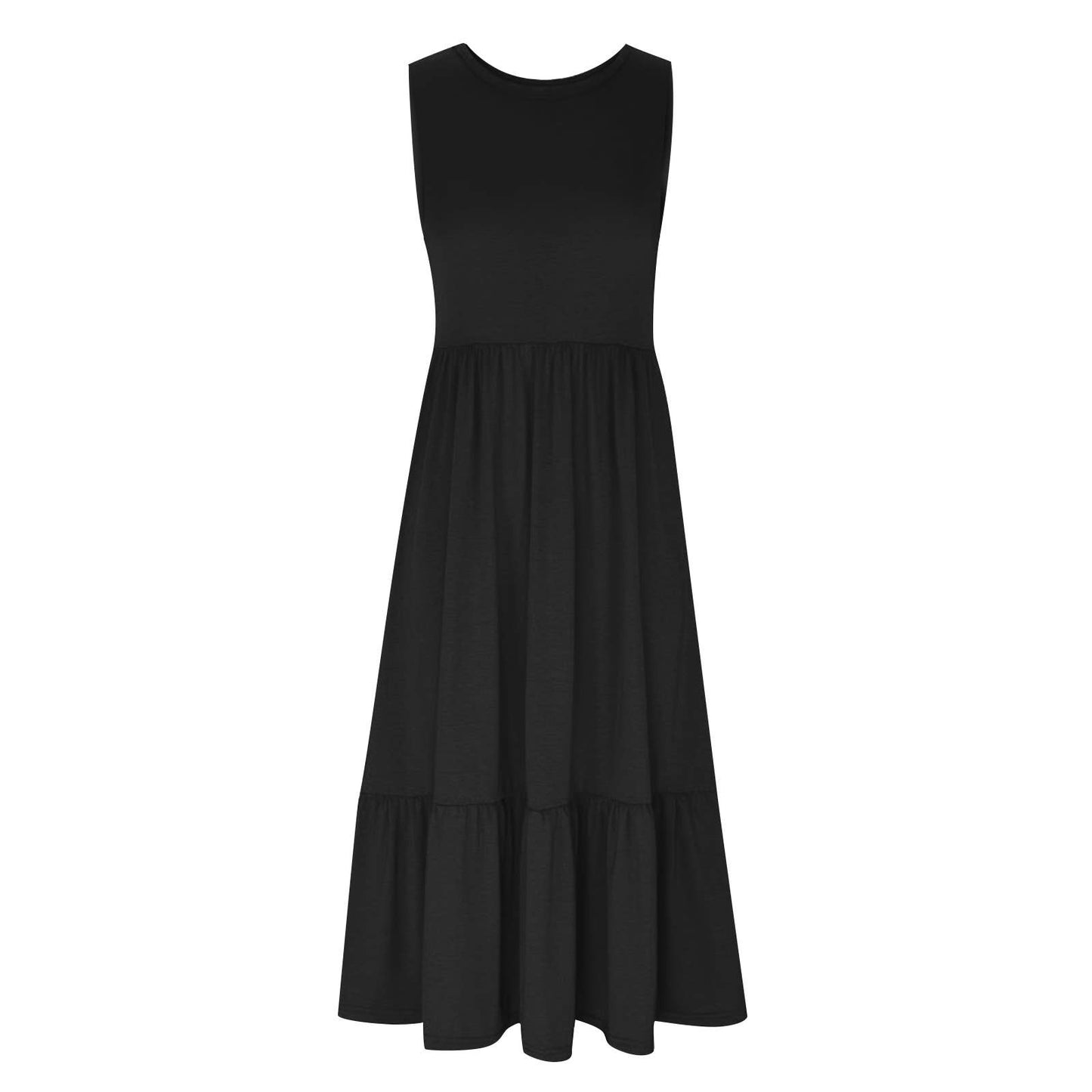 Ladies Sleeveless Simple Midi Dress, Pockets