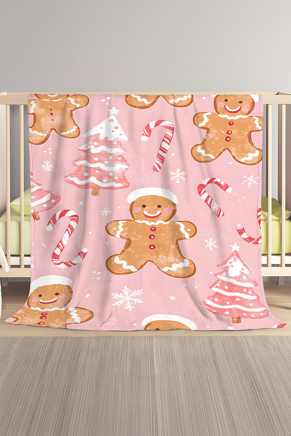 Pink Christmas Gingerbread Candy Cane Soft Throw Blanket