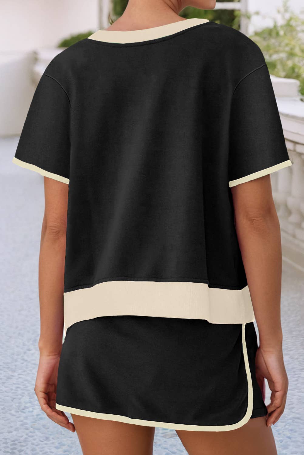 Colorblock T Shirt and Skort 2Pcs Set