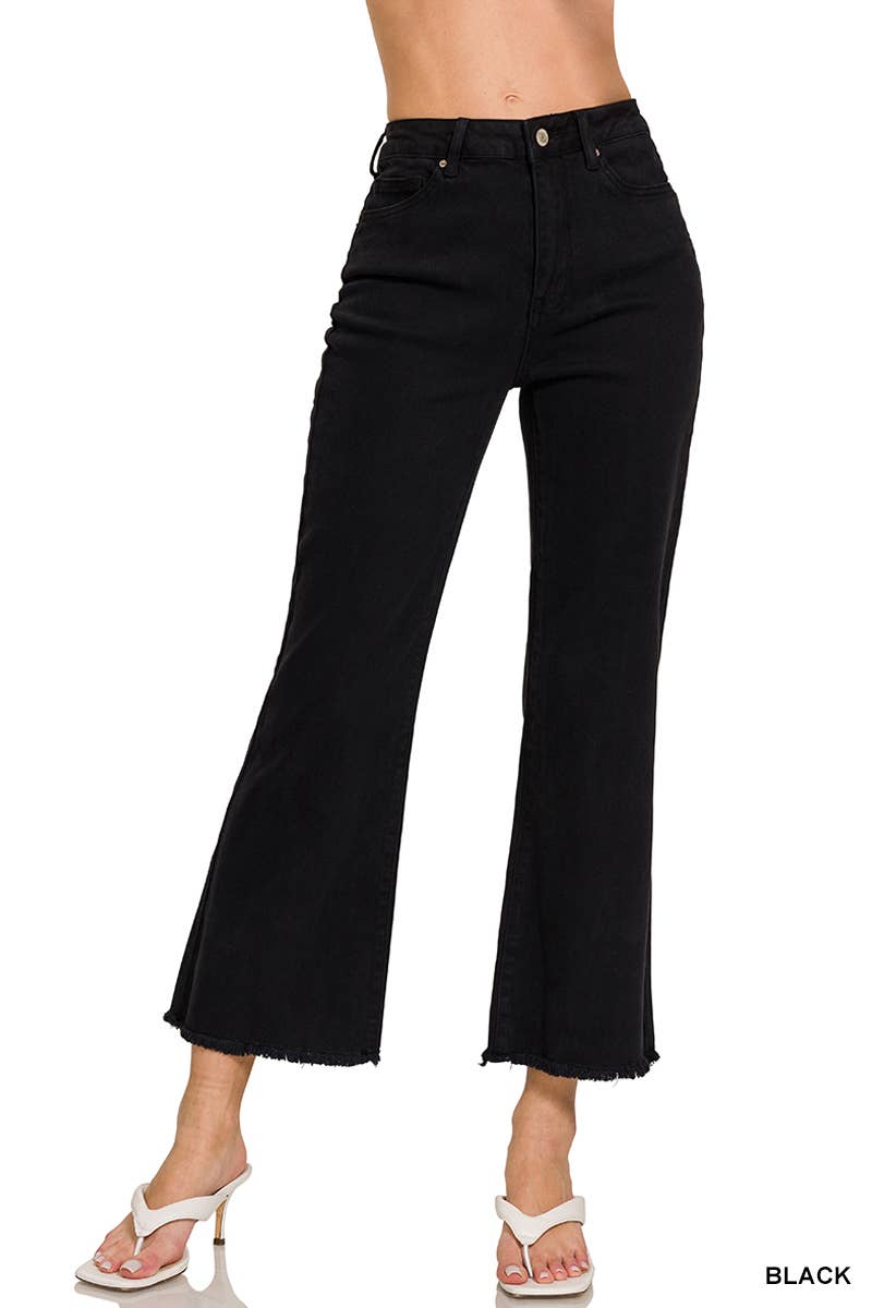 Zenana Acid Washed High Waist Frayed Hem Bootcut Pants: SAND BEIGE