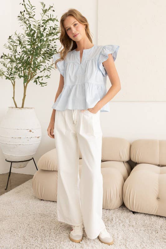 Flutter Sleeve Top with Delicate Embroidery