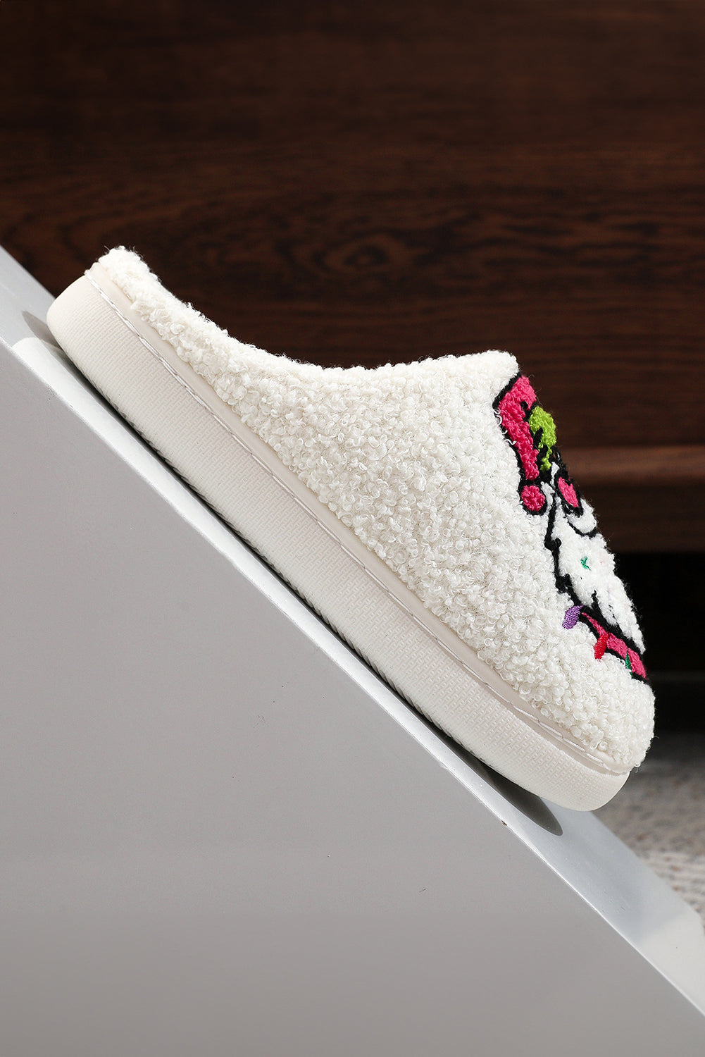 White Starry Santa Claus Pattern Christmas Plush Slippers