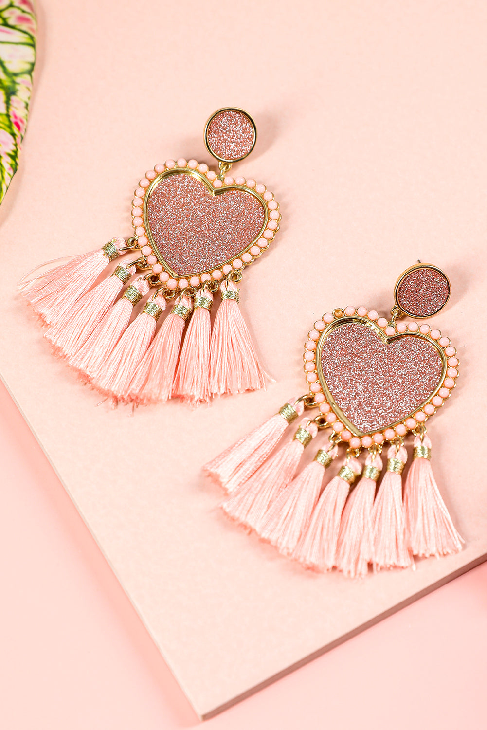 Racing Red Glitter Heart Tassel Valentines Earrings