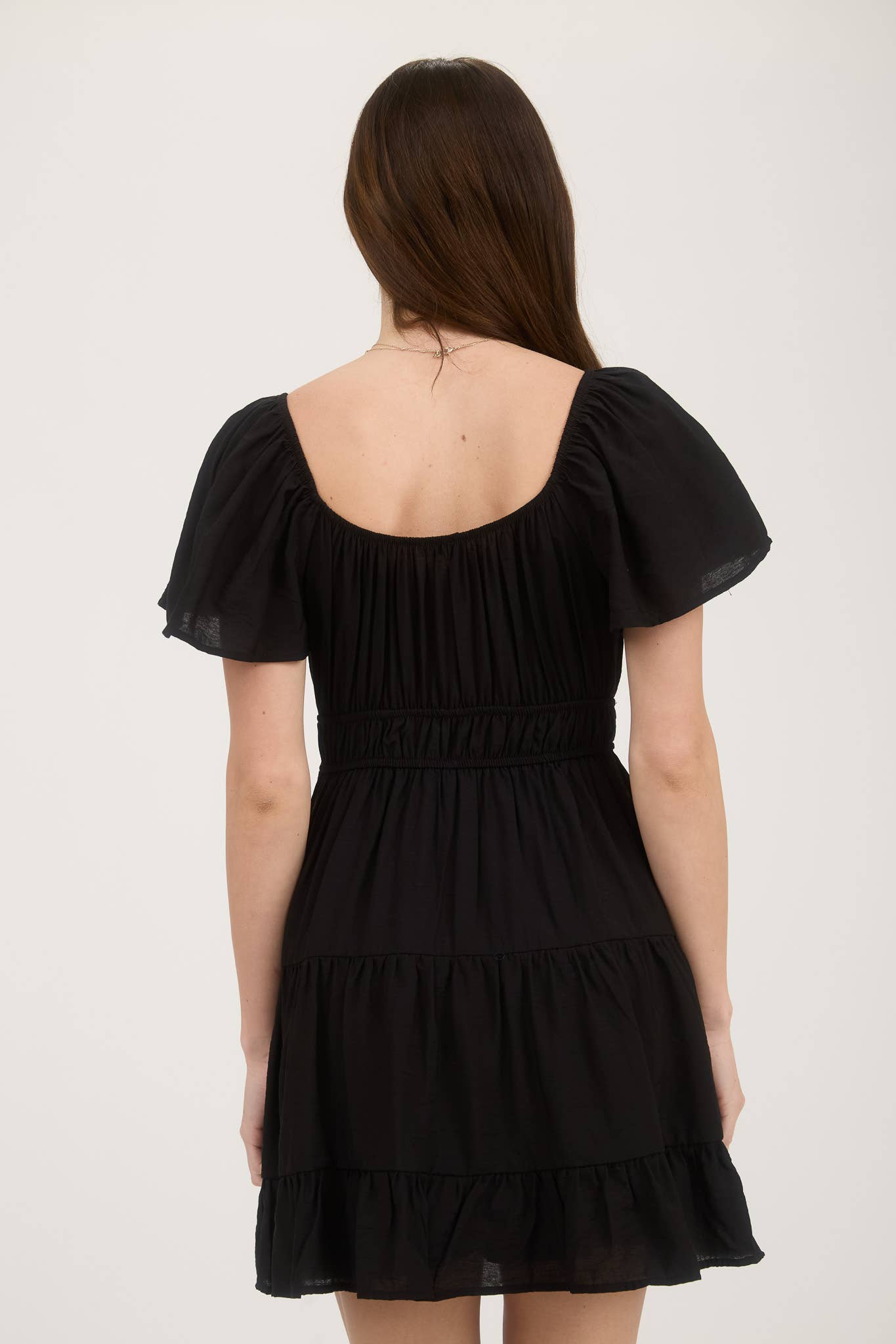 Front Tie Strap Short Sleeve Tiered Mini Dress