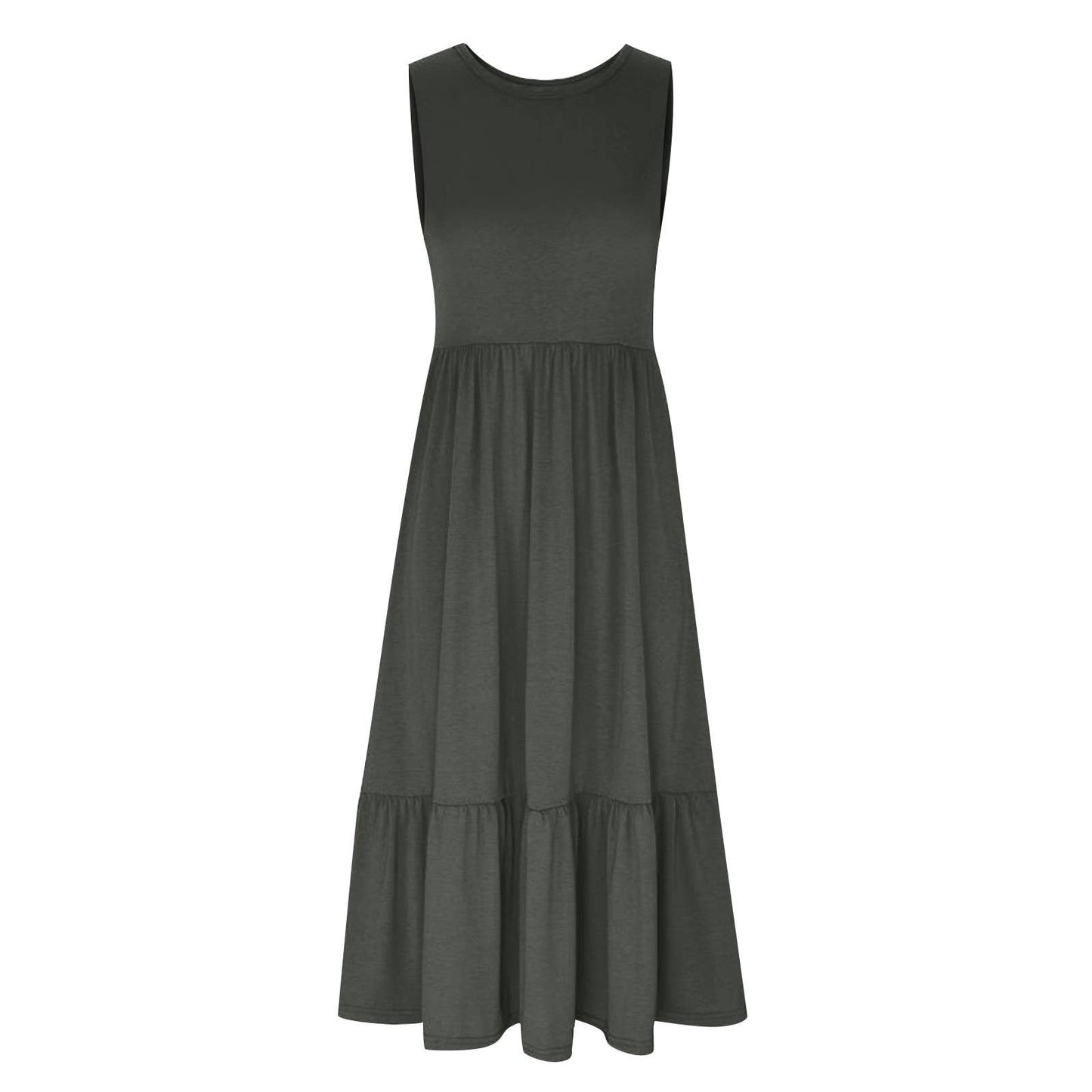 Ladies Sleeveless Simple Midi Dress, Pockets