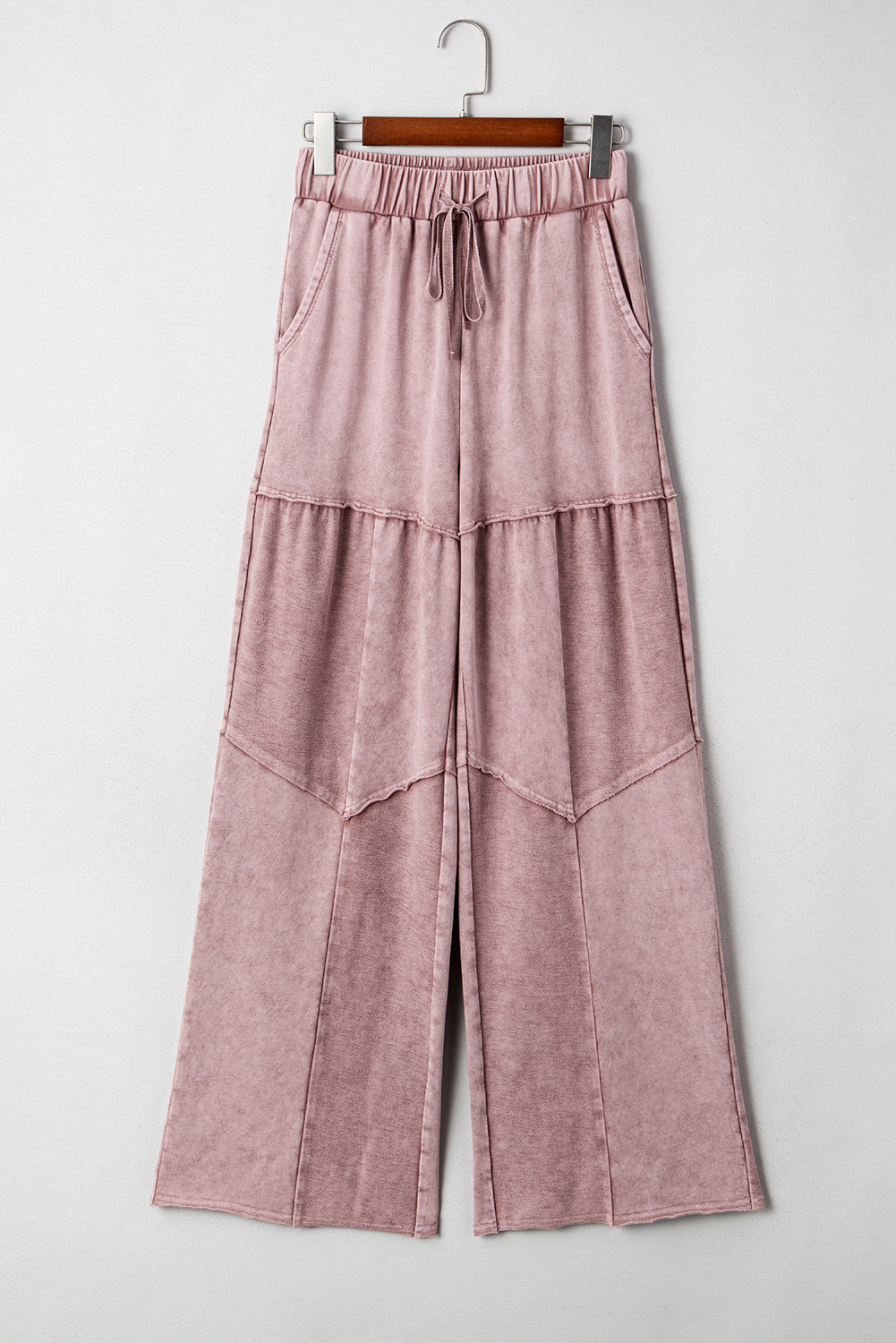 Black Mineral Wash Tiered Wide Leg Patchwork Drawstring Pants