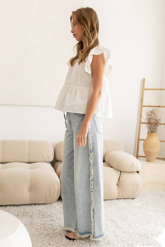 Flutter Sleeve Top with Delicate Embroidery