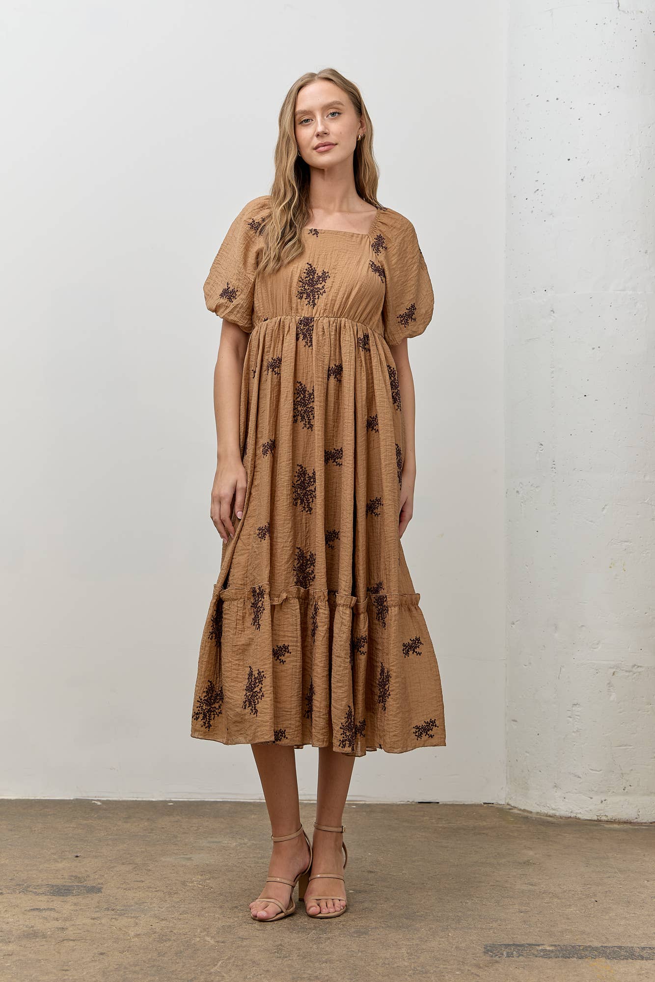 Square Neck Bubble Sleeve Maxi Dress
