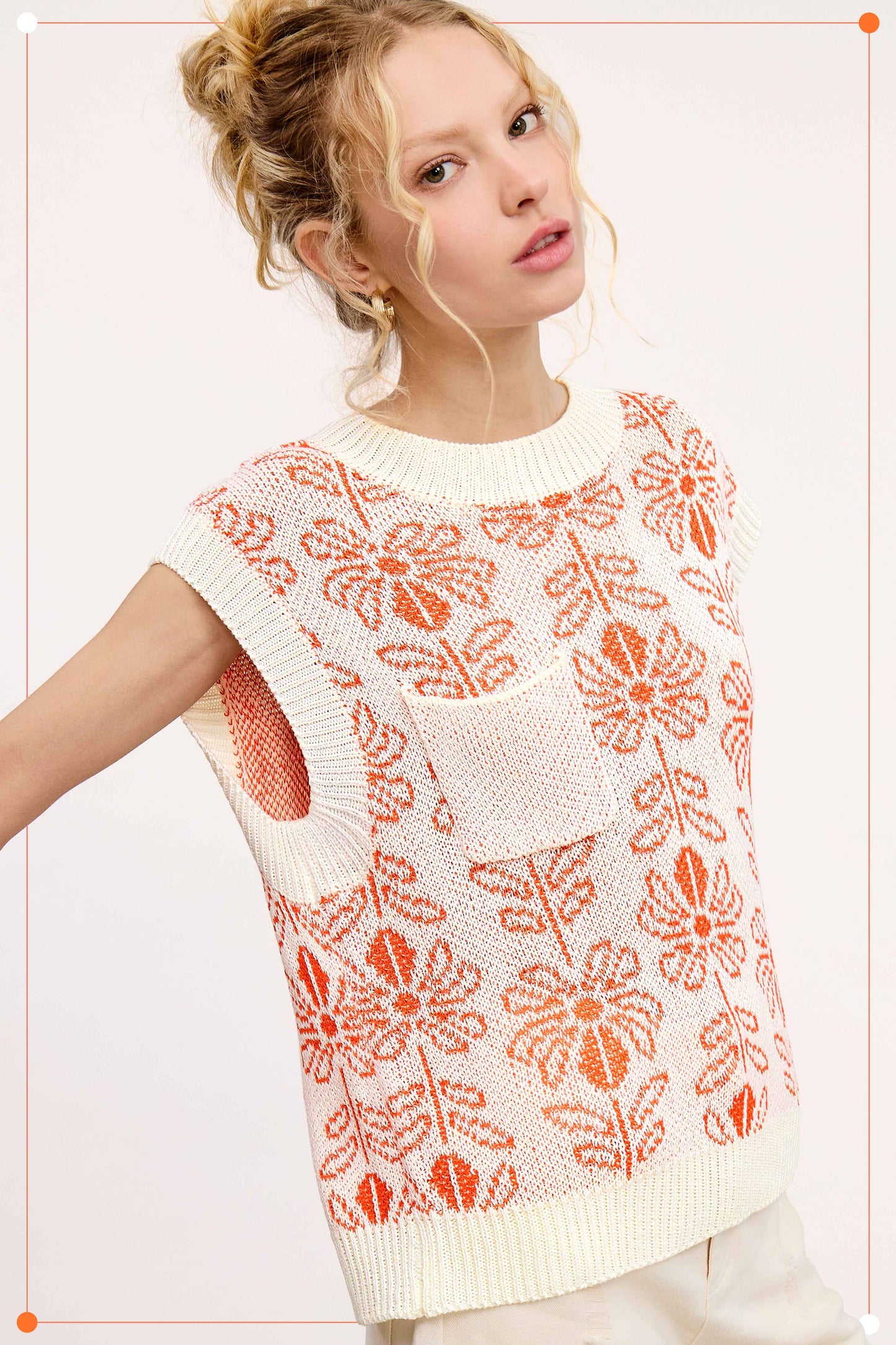 Floral Pattern Sleeveless Sweater Vest Top